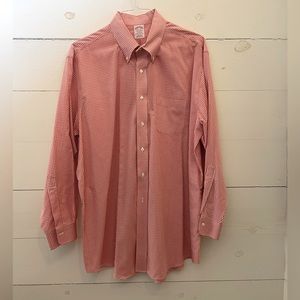 SOLD! || BROOKS BROTHERS | MEN’S ORANGE & WHITE BUTTON-DOWN SHIRT, 17.5/34
